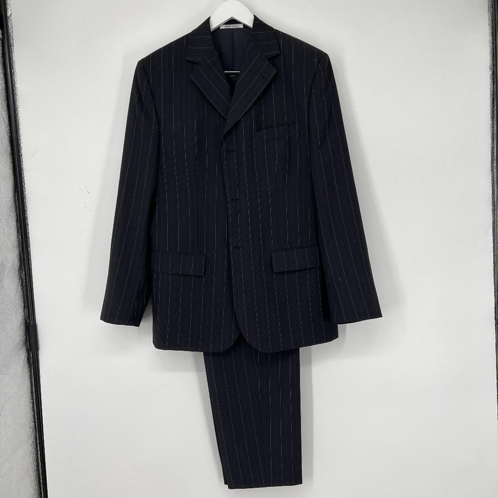 Achille Saridis Men's Pinstripe Suit Blazer Jacket & Pants Set Navy Blue 44